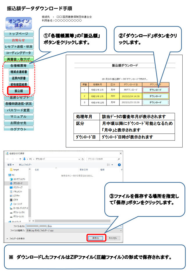 振込額データダウンロード手順